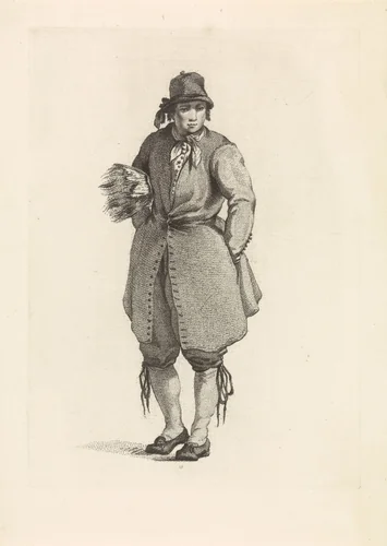 Boer met korenschoof onder de arm by Mathias de Sallieth, print, 1772-1791
