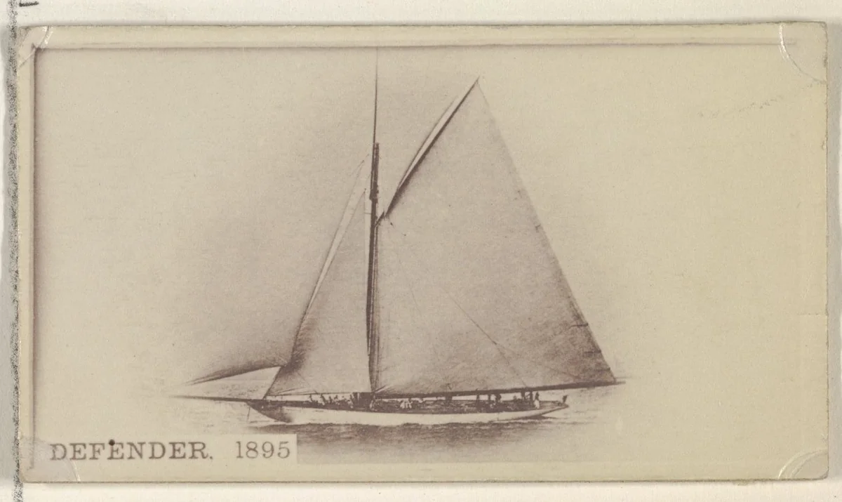 Defender, 1895, from the Famous Ships series (N50) for Virginia Brights Cigarettes by Allen & Ginter, photograph, 1895