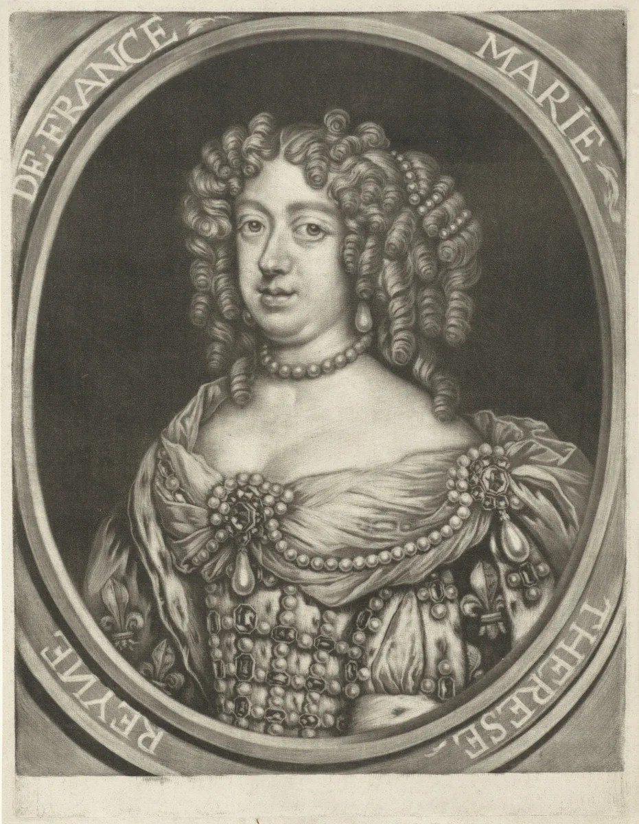 Portret van Maria Theresia, koningin van Frankrijk by Jan van Somer, print, 1655-1700