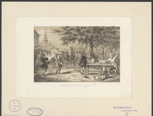 Spelende kinderen by anonymous, print, 1875