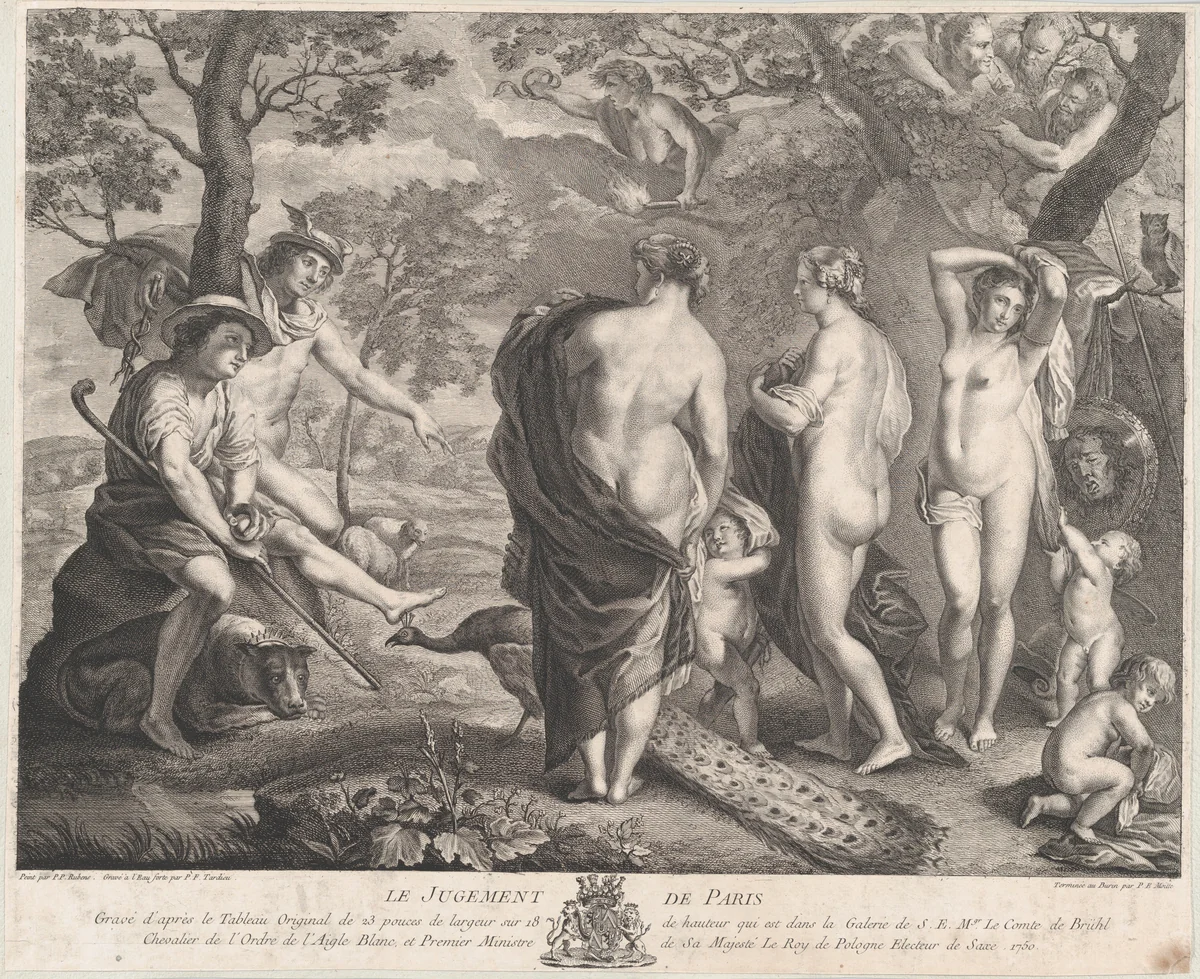 The Judgment of Paris by Pierre François Tardieu, print, 1750