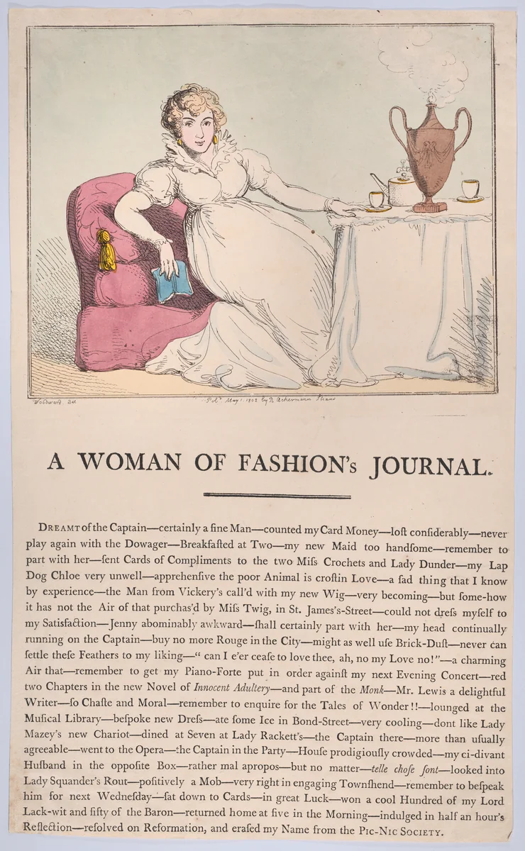 A Woman of Fashion's Journal by Thomas Rowlandson, print, 1802