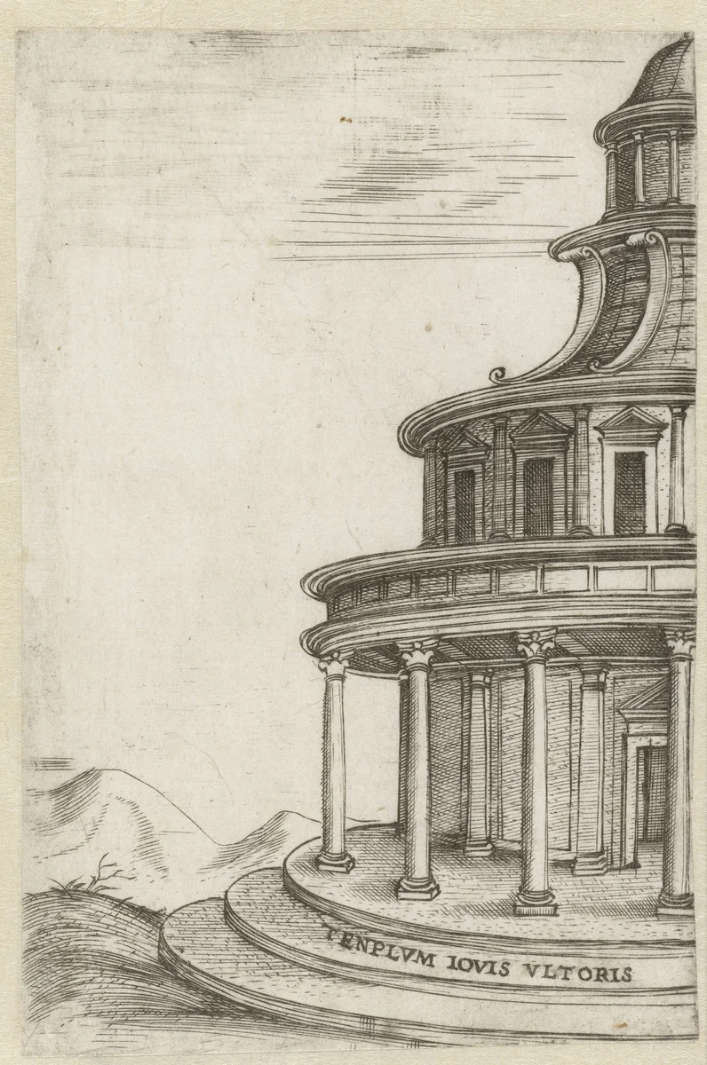 Deel van het exterieur van een klassieke tempel by anonymous, print, 1500-1549