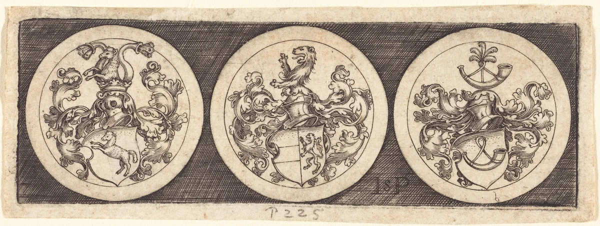 Three Medals with Coats of Arms by Sebald Beham, print, 1500-1550