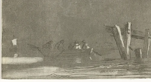 Roeiboot met figuren op een rivier by Jan Izaak van Mansvelt, print, 1771-1802