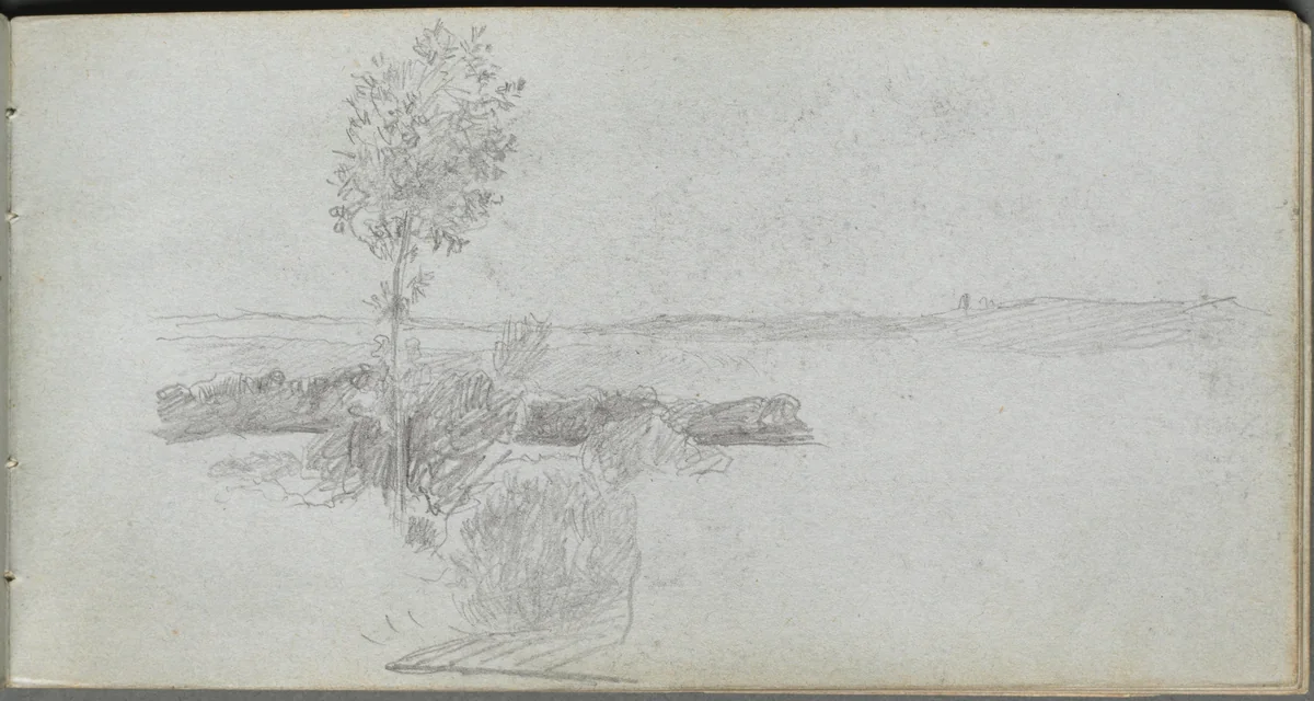 Sketchbook, page 28: Landscape Study by Ernest Meissonier, book, 1860-1869