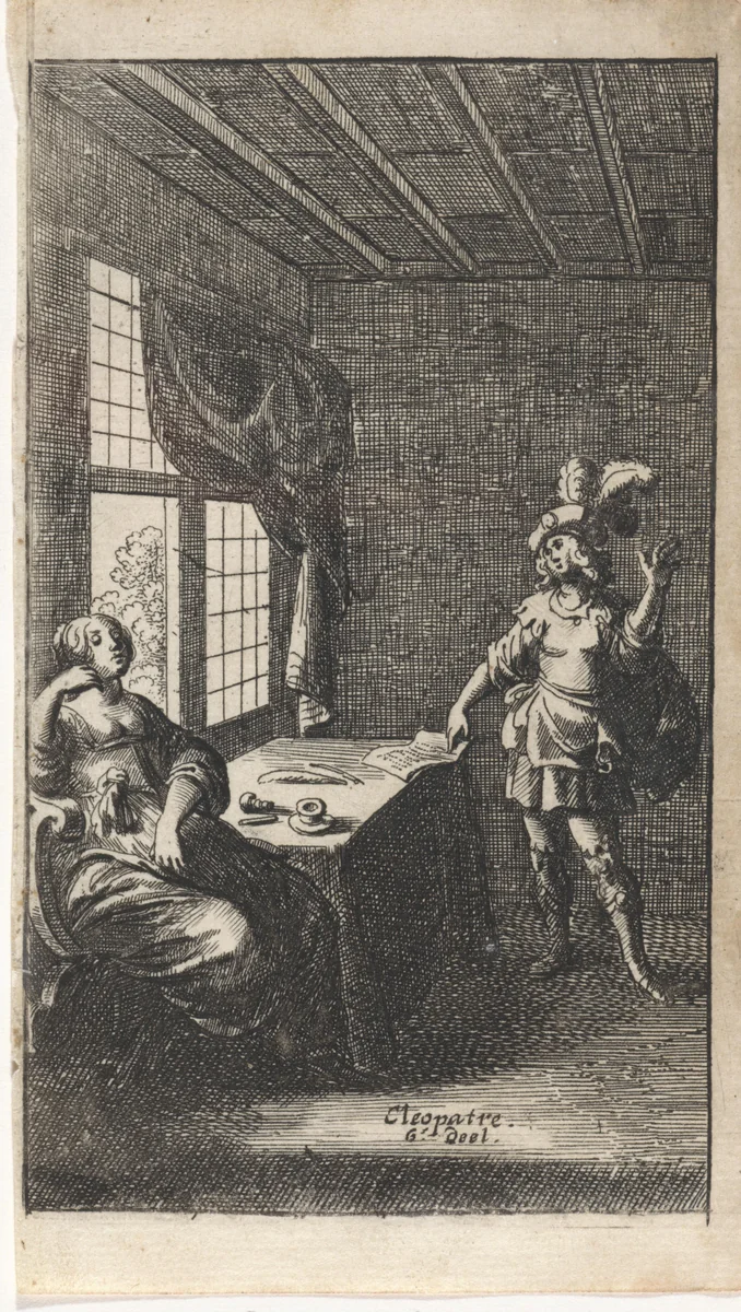 Man en vrouw bij een tafel by Abraham Dircksz. Santvoort, print, 1666