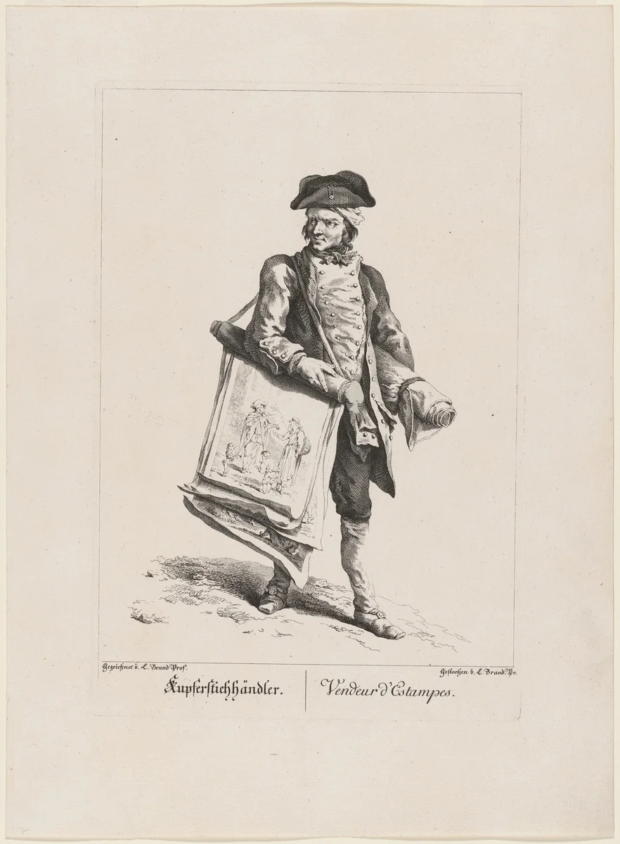 Kupferstichhändler (Print Seller) by Johann Christian Brand, print, 1775