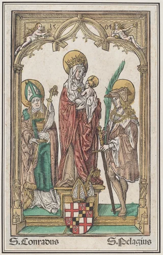The Virgin and Child with Saint Conrad and Saint Pelagius by Jörg Breu, print, 1504