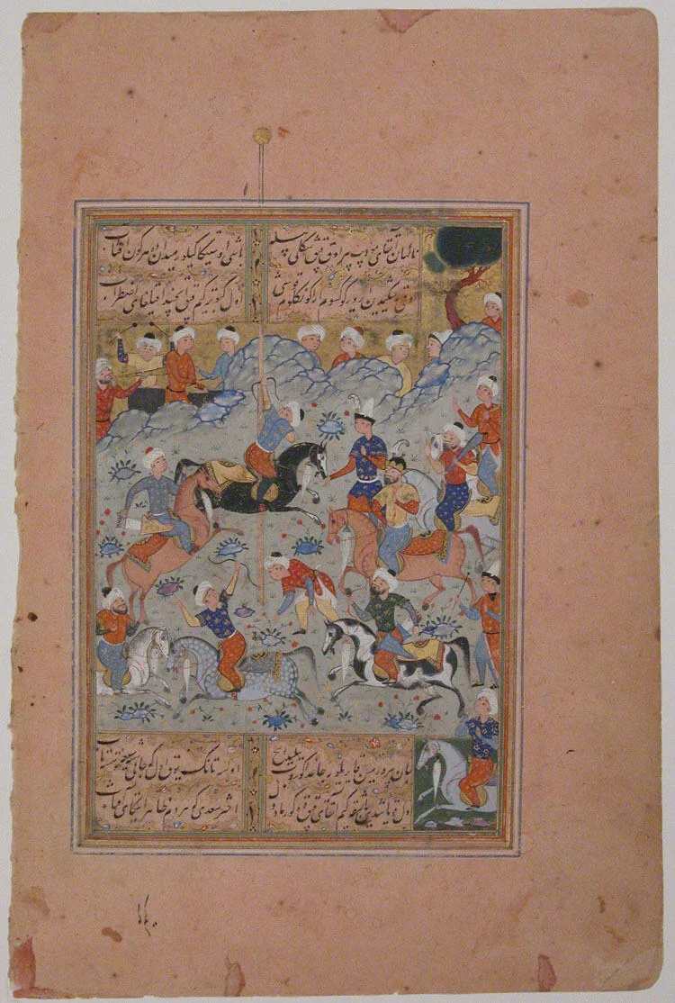"A Contest of Skill in Archery on Horseback", Folio from a Divan (Collected Works) of Mir 'Ali Shir Nava'i by Ali Shir Nava'i, manuscript, 1555-1605