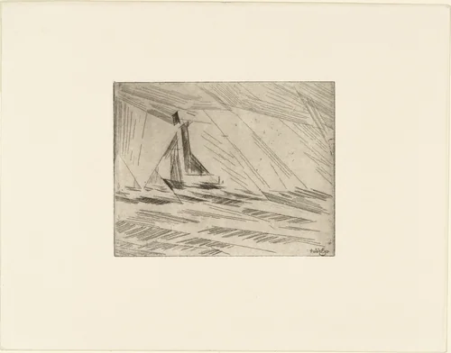 Fishing Boat in the Rain (Fischerboot im Regen) (plate, loose leaf) from the periodical Das Kunstblatt, vol. 1, no. 3 (Mar 1917) by Lyonel Feininger, print, 1917