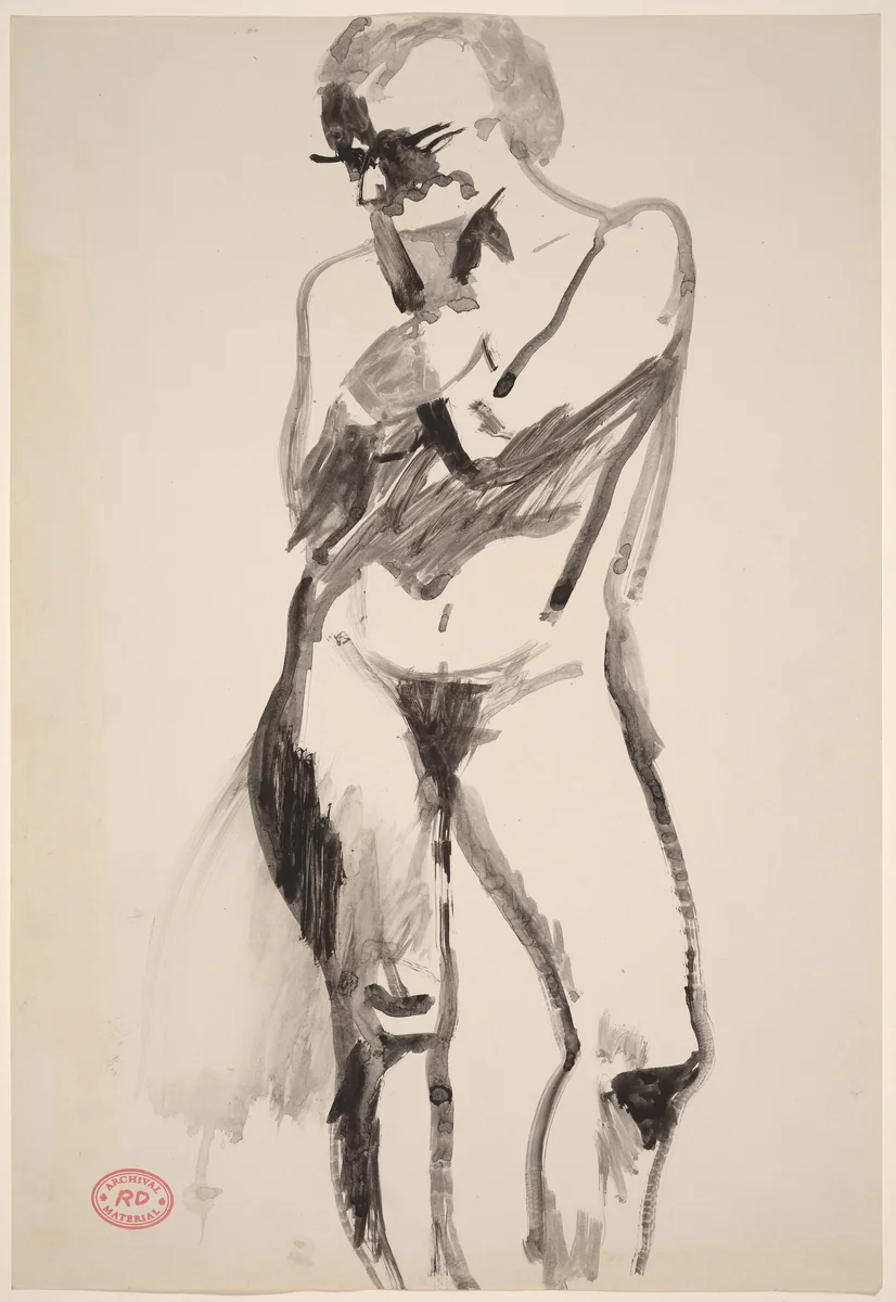 Untitled [standing female nude with left hand raised to chin] by Richard Diebenkorn, drawing, 1955-1967