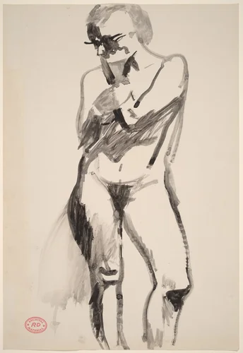 Untitled [standing female nude with left hand raised to chin] by Richard Diebenkorn, drawing, 1955-1967