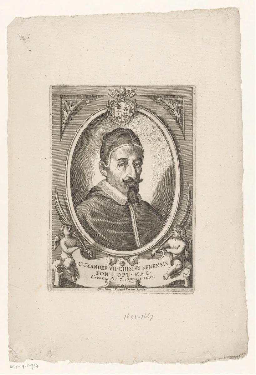 Portret van paus Alexander VII by anonymous, print, 1655