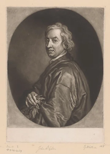 Portret van John Dryden by George White, print, 1690-1732