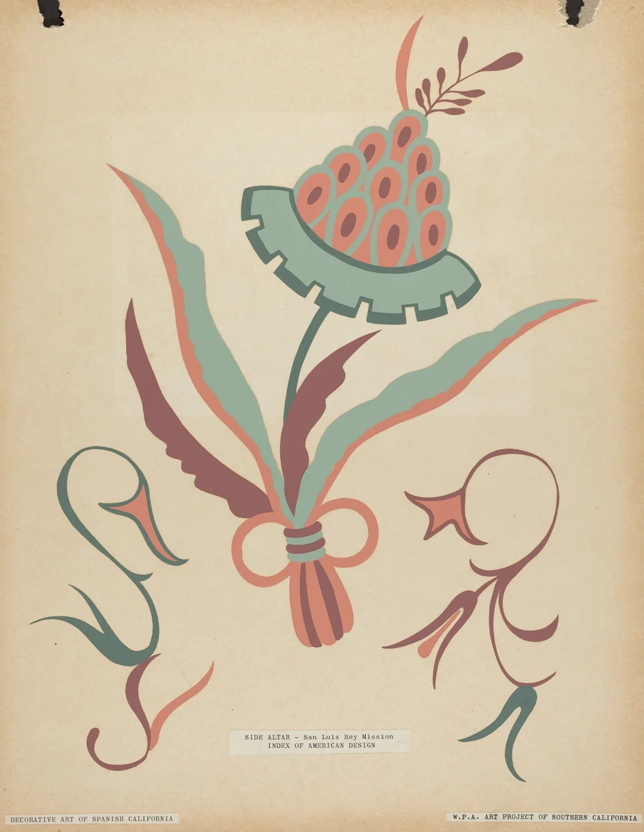 San Luis Rey Side Altar from the portfolio "Decorative Art of Spanish California" by American 20th Century, index of american design, 1935-1942