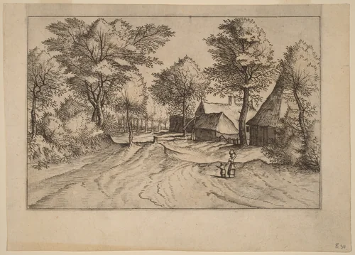 Village Road with Farm and Sheds by Johannes van Doetechum; Lucas van Doetechum; Master of the Small Landscapes, print, 1559-1561