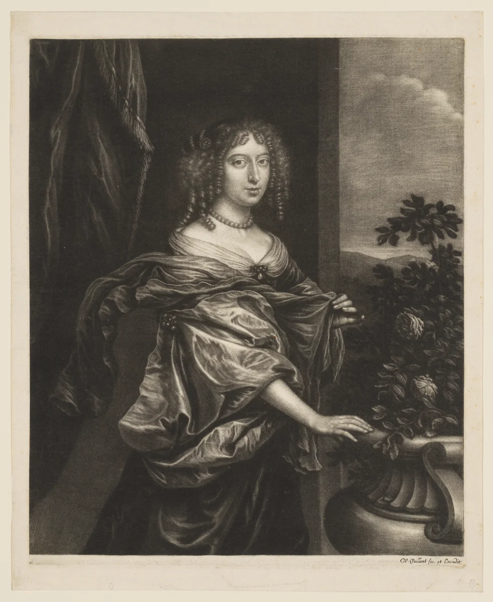 Portrait of a Woman Near a Rose-Bush by Wallerant Vaillant, print, 1635-1677