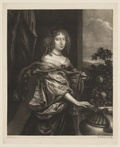 Portrait of a Woman Near a Rose-Bush by Wallerant Vaillant, print, 1635-1677