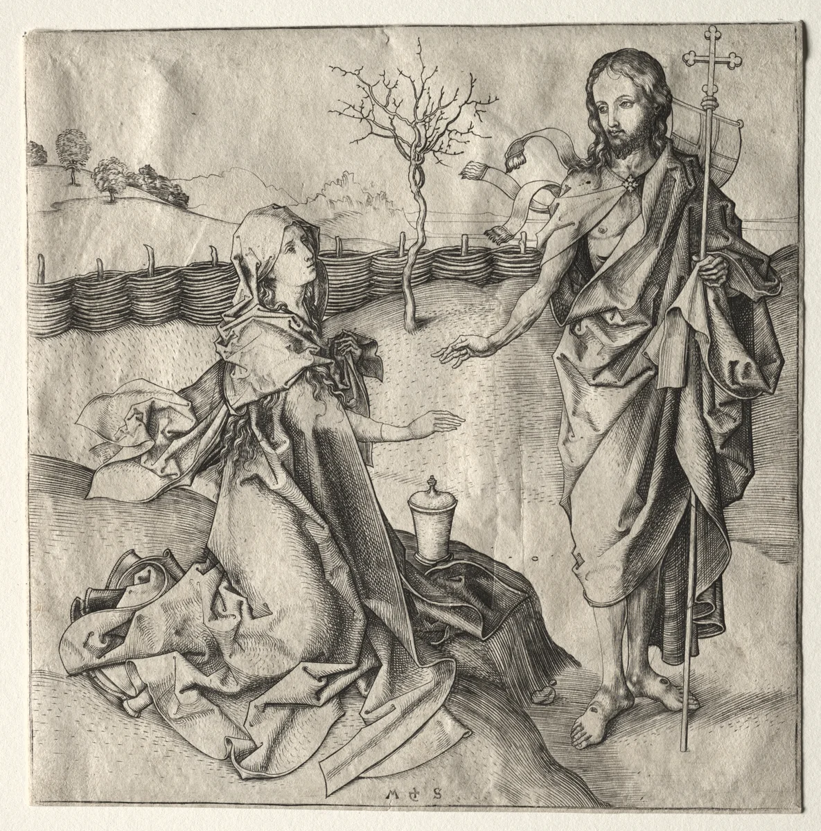 Christ Appearing to the Magdalen by Martin Schongauer, print, 1475-1495