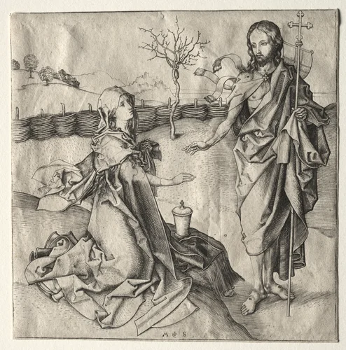 Christ Appearing to the Magdalen by Martin Schongauer, print, 1475-1495