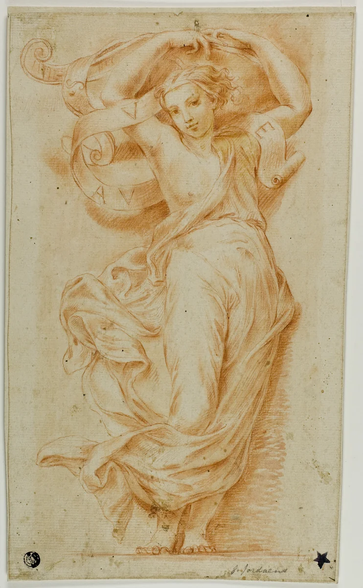 Caryatid with Yoke and Scroll by Raffaello Sanzio, drawing, 1700-1720
