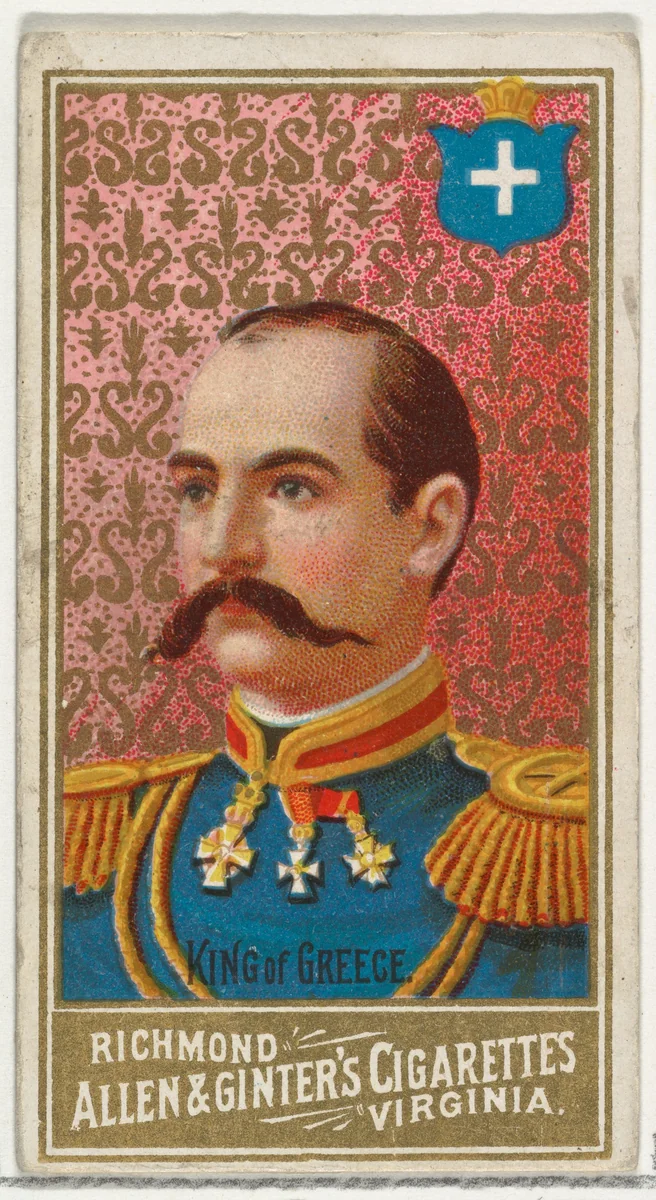 King of Greece, from World's Sovereigns series (N34) for Allen & Ginter Cigarettes by Allen & Ginter, print, 1889