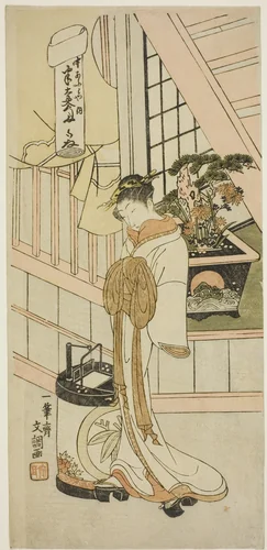 The Courtesan Handayu of the Nakaomiya House of Pleasure, from the series "Fuji-bumi (Folded Love-letters)" by Ippitsusai Buncho, print, 1764-1775