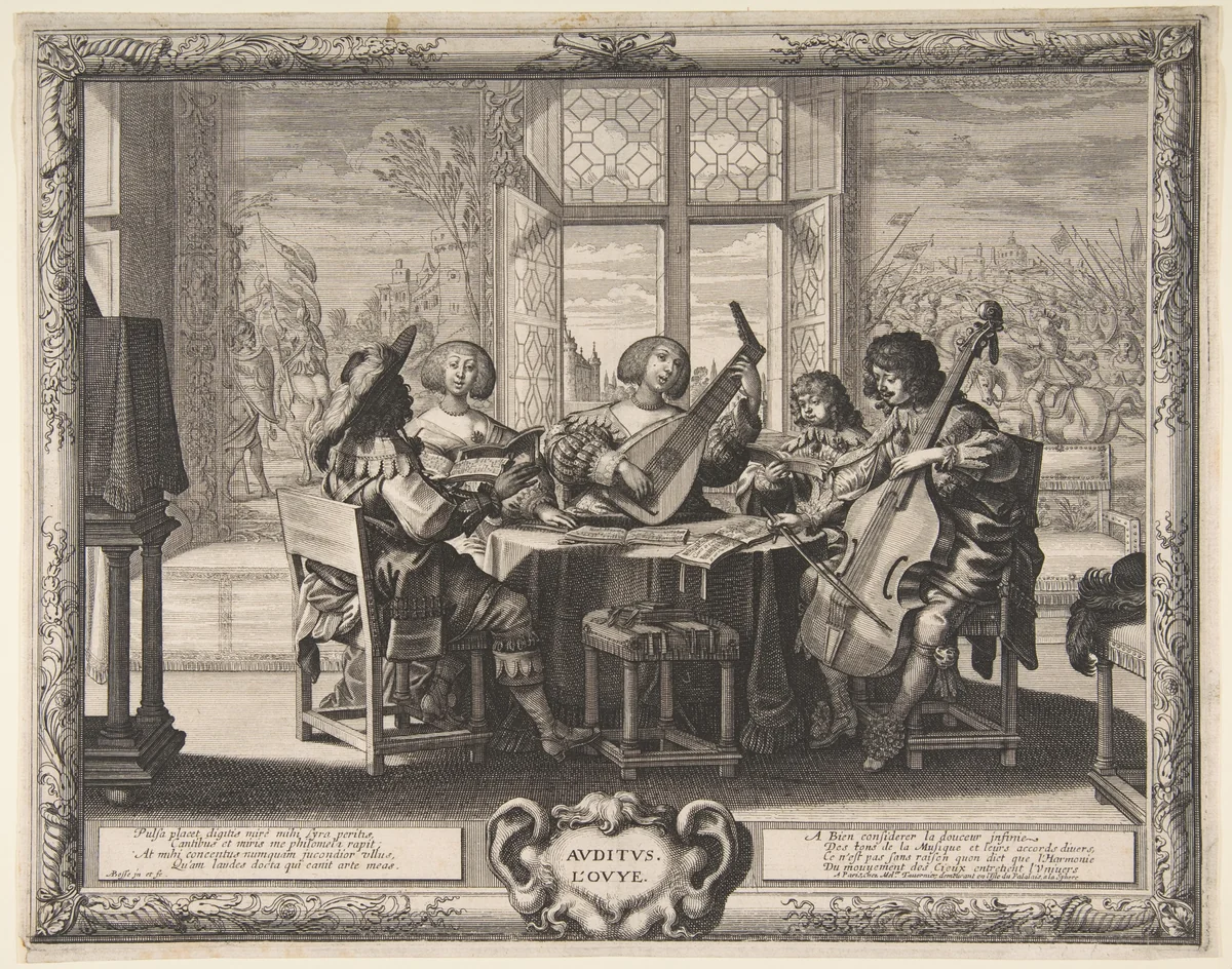 Hearing by Abraham Bosse, print, 1633-1643