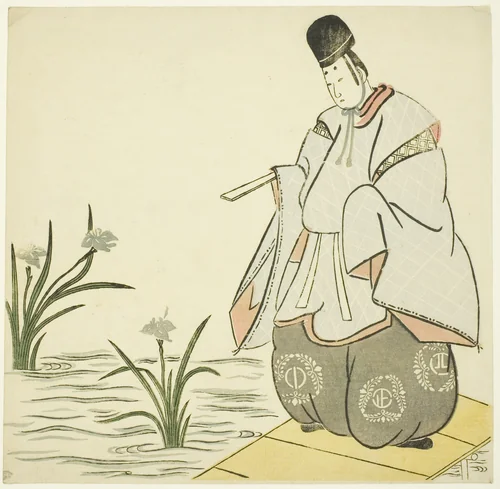 Narihira at Yatsuhashi Bridge by Artist Unknown, print, 1760-1770