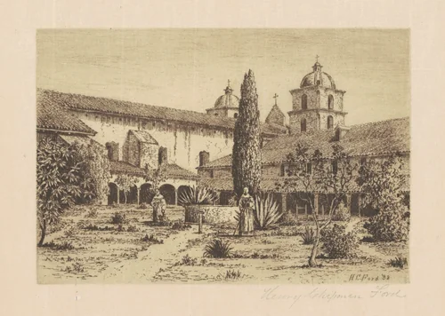 Garden, Mission Santa Barbara by Henry Chapman Ford, print, 1888