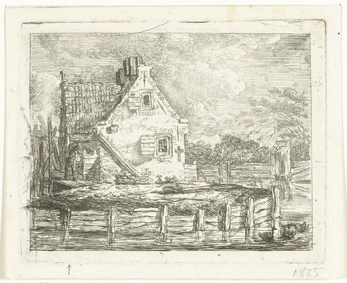 Stenen huis met erf aan het water by Albertus Brondgeest, print, 1796-1849