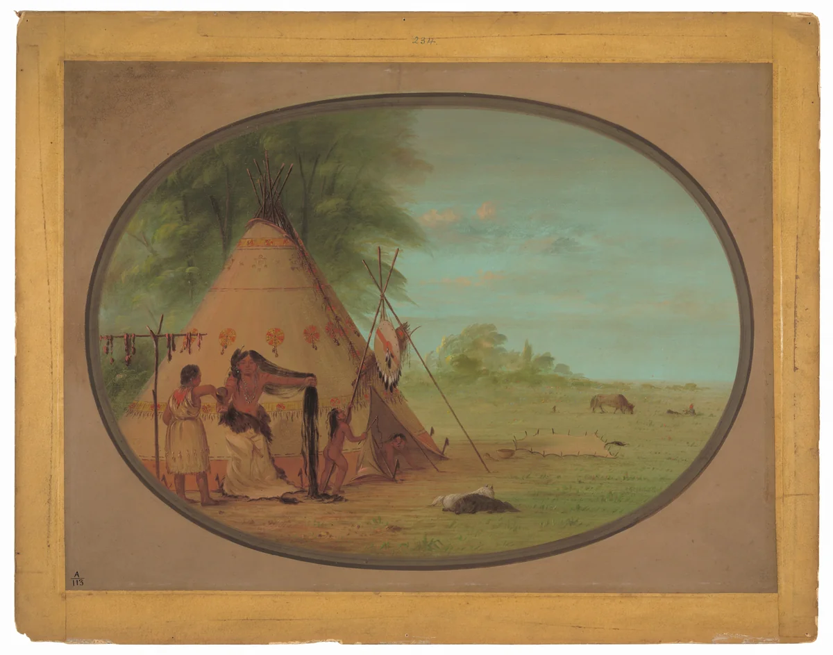 A Crow Chief at His Toilette by George Catlin, painting, 1861-1869