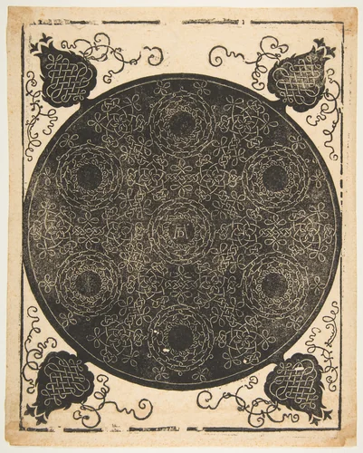 Embroidery Pattern with Seven Wreaths and Four Corner Pieces by Albrecht Dürer, print, 1500-1521