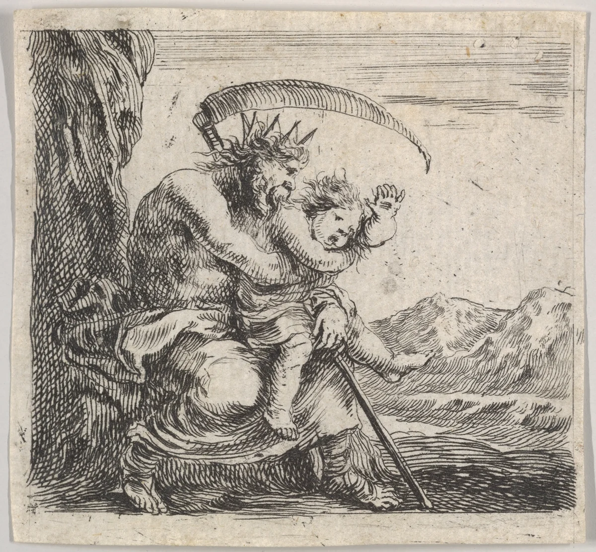 Saturn, from "Game of Mythology" (Jeu de la Mythologie) by Stefano della Bella, print, 1644