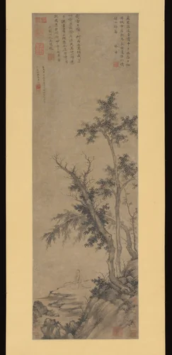 Recluse Fishing by Autumn Trees by Sheng Mao (盛懋), painting, 1350
