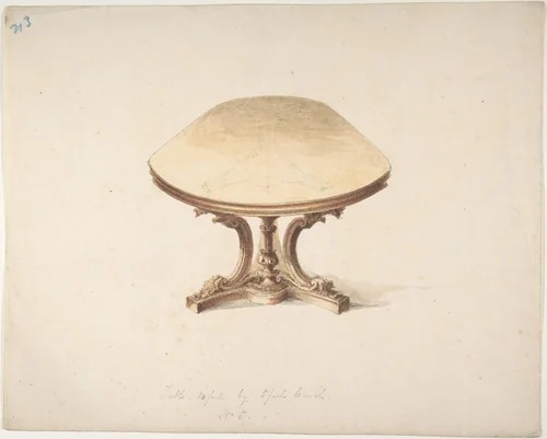 Design for a Dining Table, with Carved Pedestal-style Leg by anonymous, drawing, 1800-1850