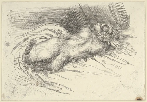Study of a Woman Viewed from Behind by Eugène Delacroix, print, 1833