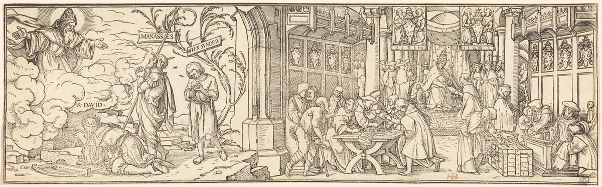 Traffic in Indulgences by Hans Lützelburger, print, 1519-1529