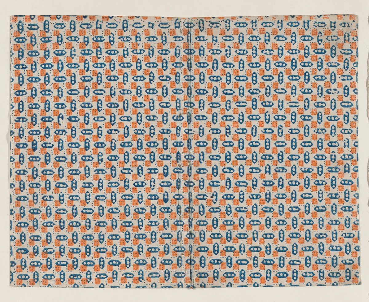 Book cover with overall geometric pattern by anonymous, print, 1800-1900