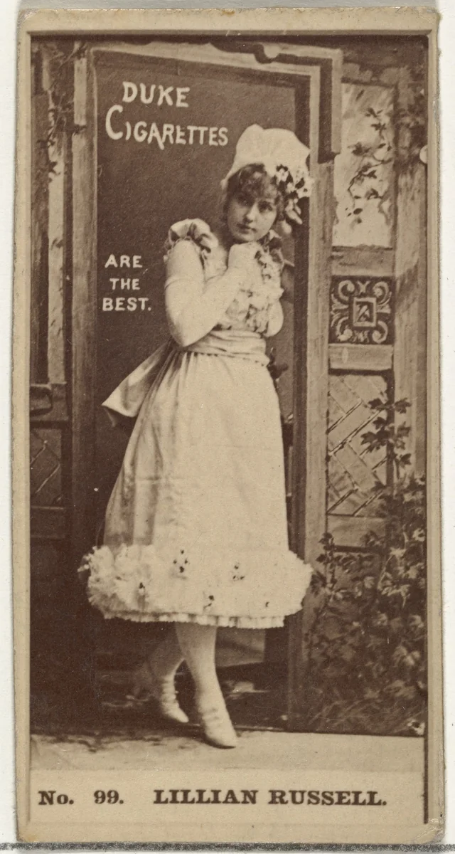 Card Number 99, Lillian Russell, from the Actors and Actresses series (N145-6) issued by Duke Sons & Co. to promote Duke Cigarettes by W. Duke, Sons & Co., photograph, 1880-1889