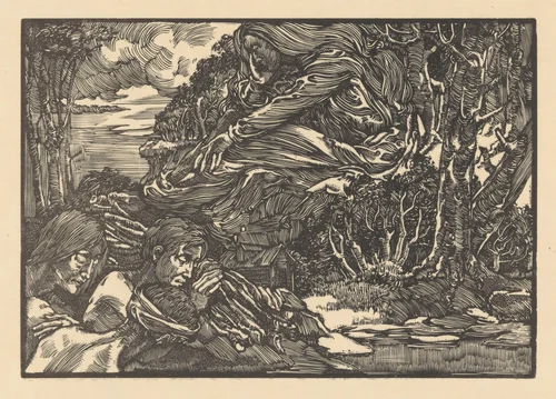 Verschijning in het woud by Johannes Josephus Aarts, print, 1896
