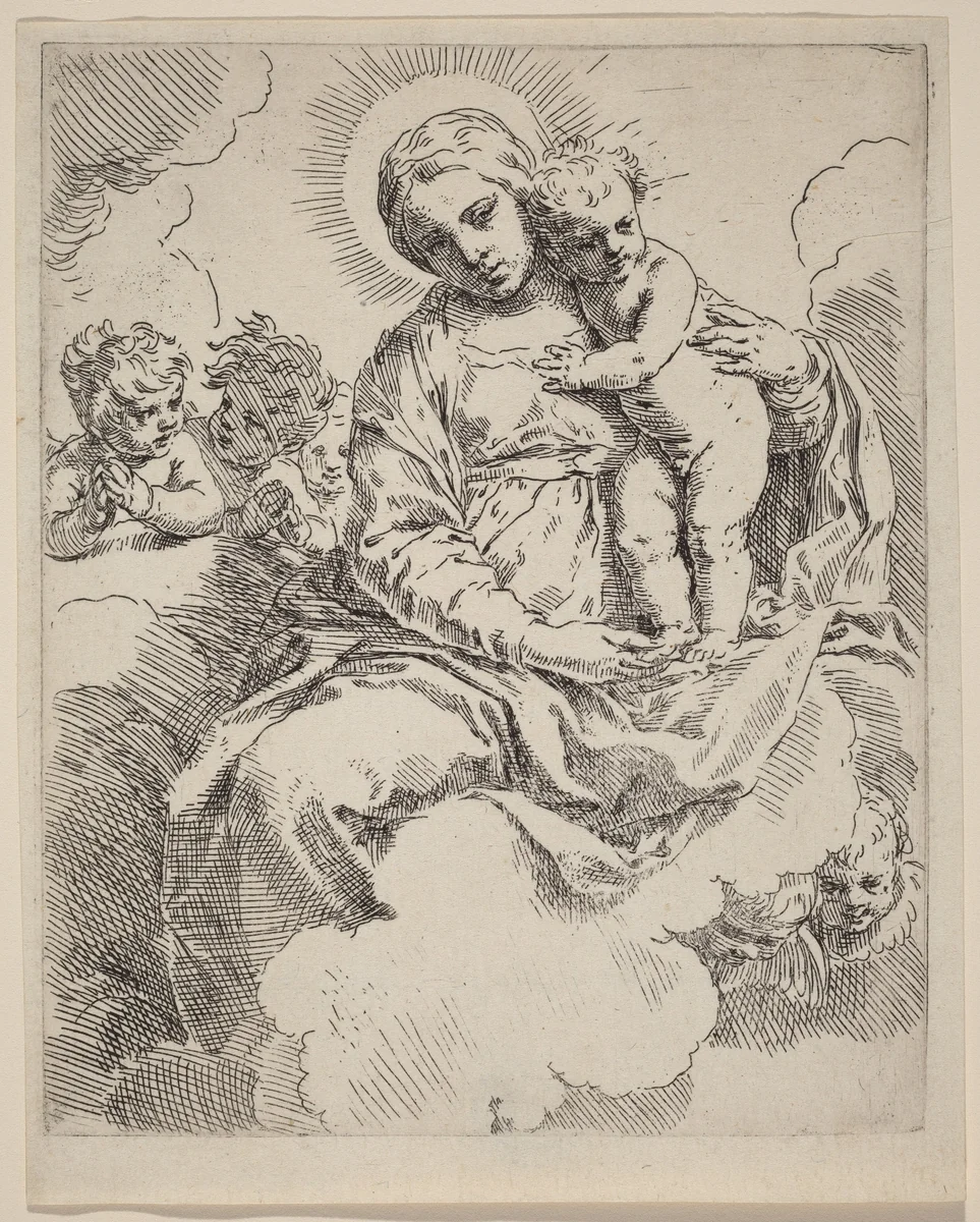 The Virgin and Child by Simone Cantarini, print, 1612-1648