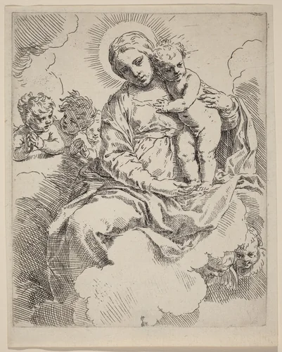 The Virgin and Child by Simone Cantarini, print, 1612-1648