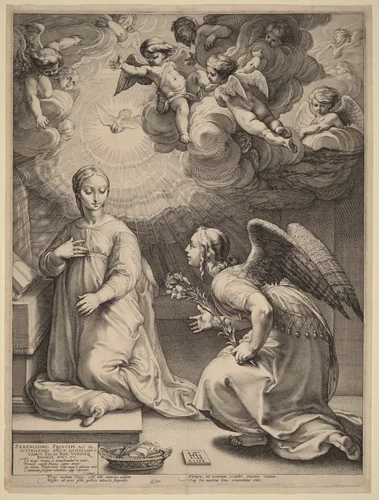 The Annunciation by Hendrick Goltzius, print, 1594