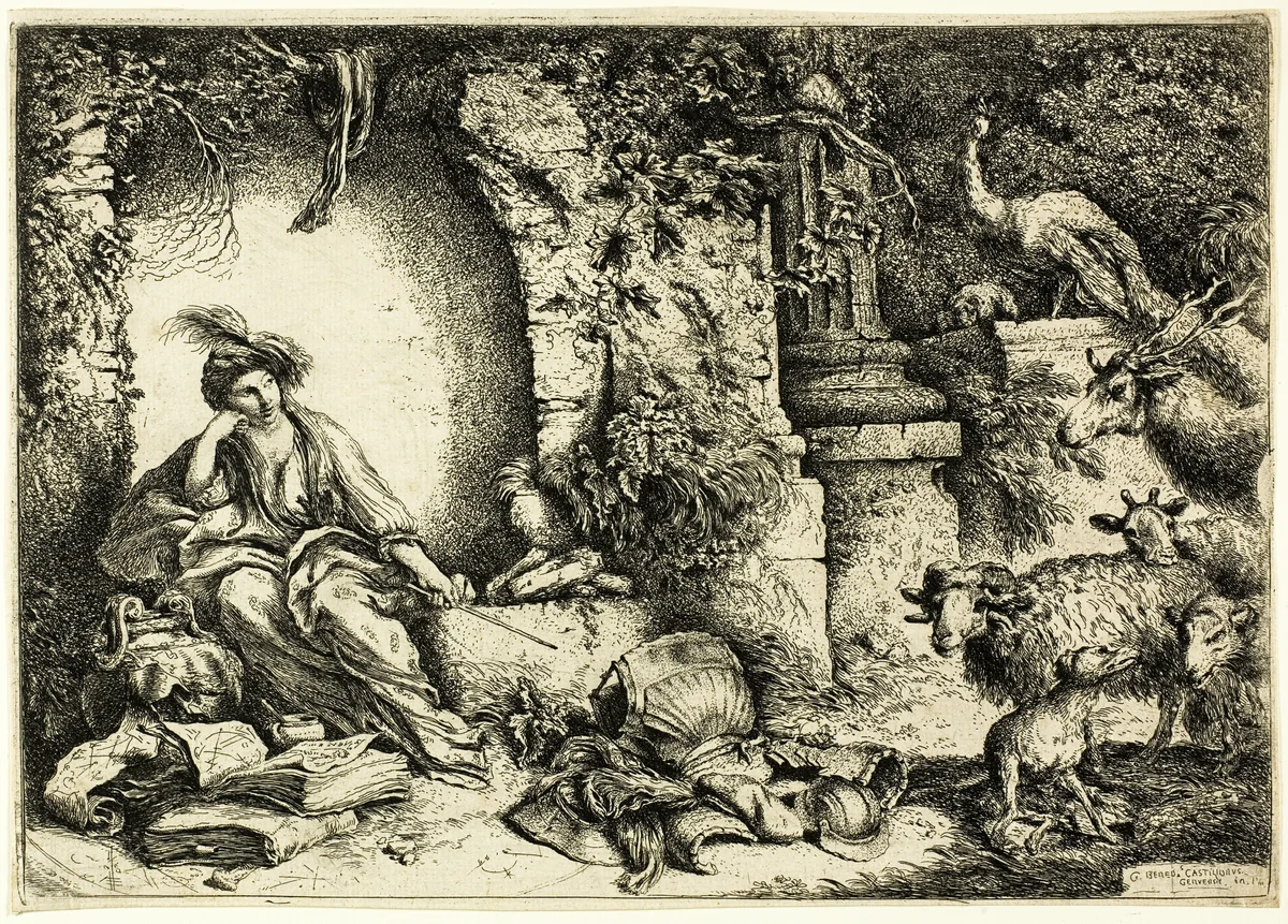 Circe with Companions of Ulysses Changed into Animals by Giovanni Benedetto Castiglione, print, 1630-1664
