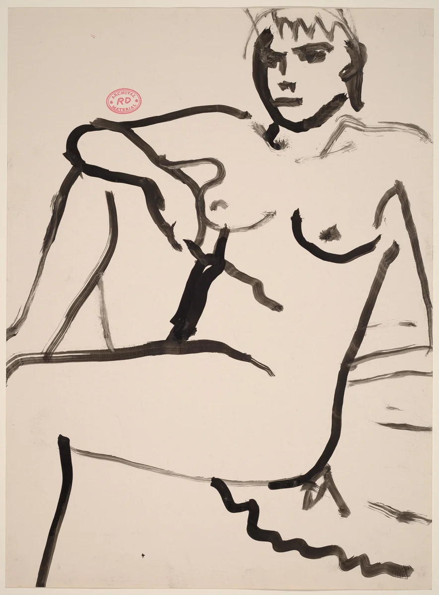 Untitled [seated female nude resting right arm on knee] by Richard Diebenkorn, drawing, 1955-1967