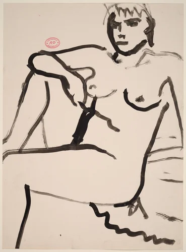 Untitled [seated female nude resting right arm on knee] by Richard Diebenkorn, drawing, 1955-1967