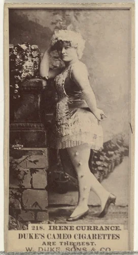 Card Number 218, Irene Currance, from the Actors and Actresses series (N145-5) issued by Duke Sons & Co. to promote Cameo Cigarettes by W. Duke, Sons & Co., photograph, 1880-1889