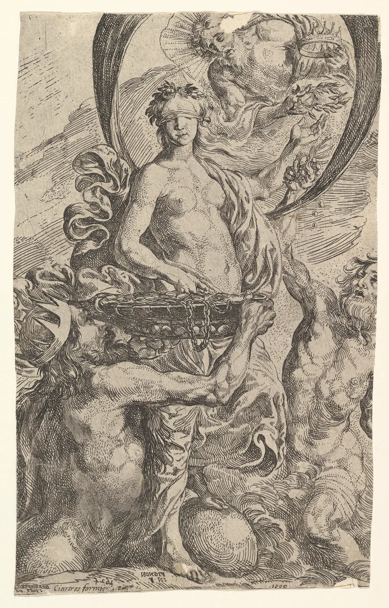 Jupiter, Pluto and Neptune Offering their Riches to Fortune by Pierre Brebiette, print, 1624